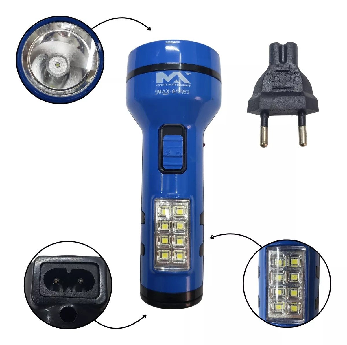 Lanterna Led Recarregavel Bivolt 1 Led 3w Max 611w3 14,5cm